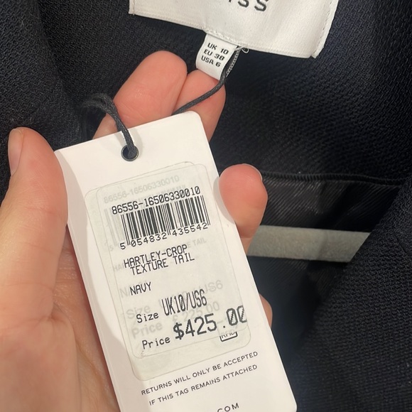 Reiss navy blazer harley crop texture tail NWT - Picture 3 of 7